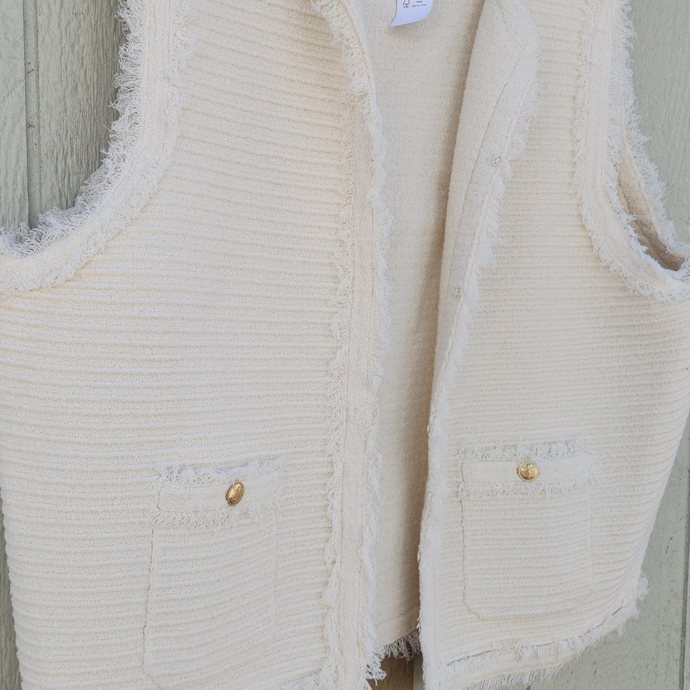 NEW J.CREW Textured Open Front Old Money Coastal Hamptons Preppy Vest Cream XXL - Picture 2 of 8